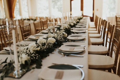 Weaver House table decorated for a rehearsal dinner in Asheville, NC